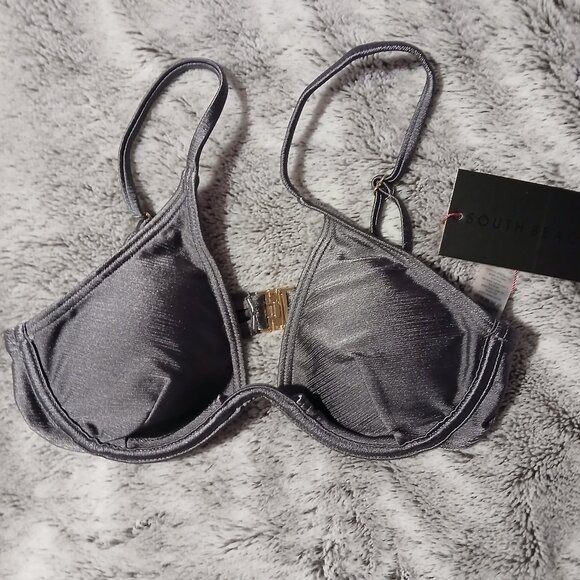 South Beach Women's High Shine Monowire Bikini Top Grey NWT SZ 4 - Picture 1 of 6